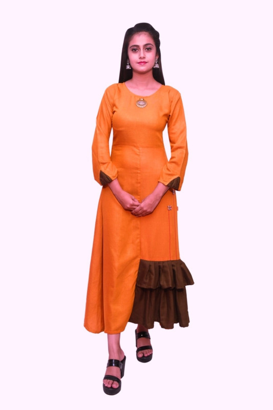qnzoos Casual Solid Women Kurti(Yellow)
