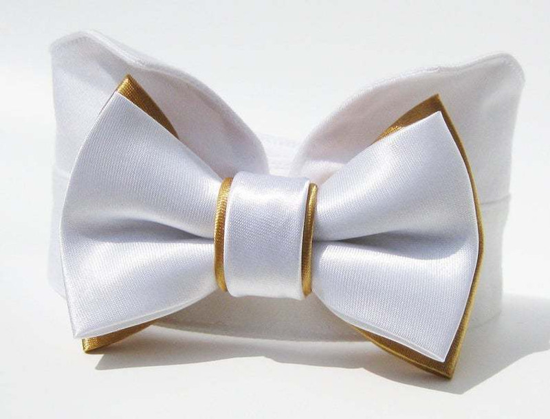 dogmafia Bow Tie, Bandana, Tuxedo for Dog, Cat(golden, white)