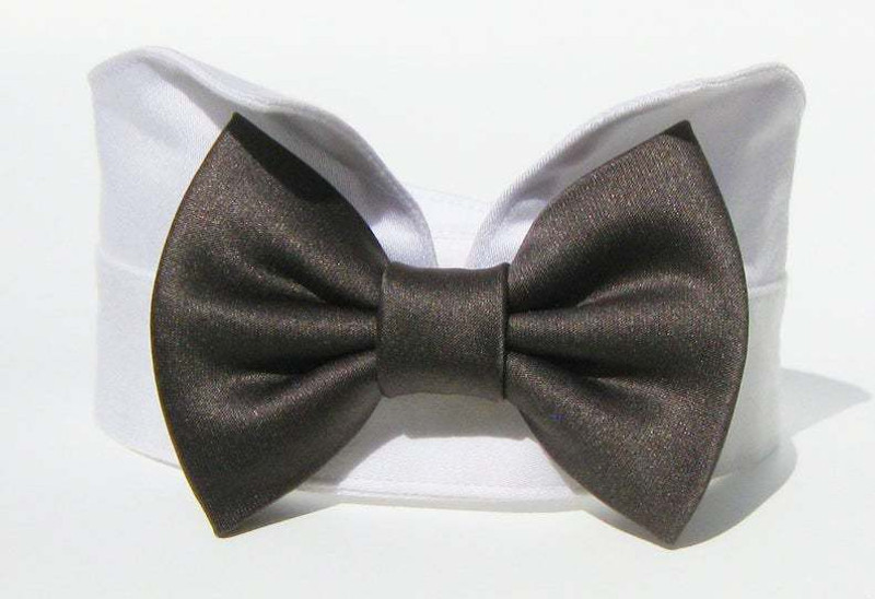 dogmafia Bow Tie, Bandana, Tuxedo for Dog(white, dark grey)