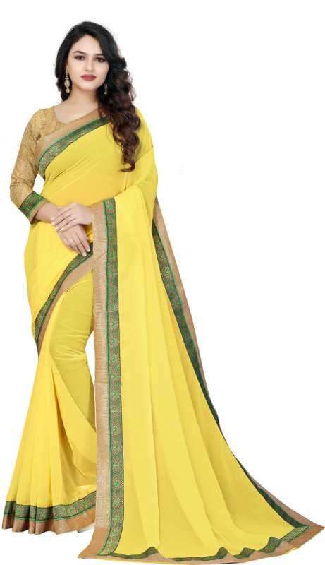 sareeslatest designer Solid Bollywood Georgette Saree(Yellow)