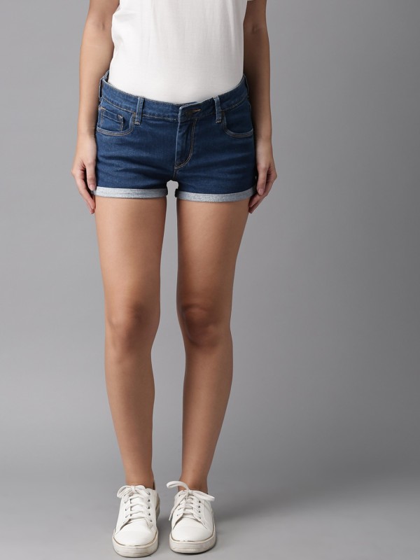 Moda Rapido Solid Women Blue Denim Shorts