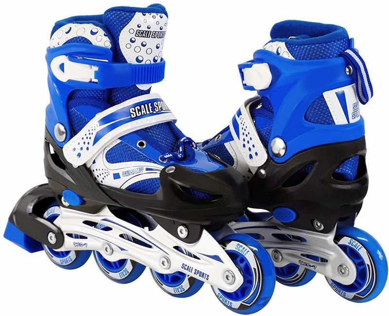 Authfort Inline Skates Size Adjustable All Pure PU Wheels it has Aluminum-Alloy which is Strong with LED Flash Light on Wheels In-line Skates In-line Adults Size  7 UK - 9 UK(Adjustable, Training, Advanced, Beginner, Blue)