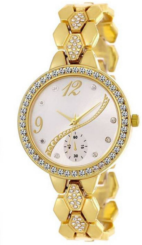 hensicreation New Stylish Artist Designer Diamond Gold Color Chain Strap Watch NW-921 Analog Watch  - For Women