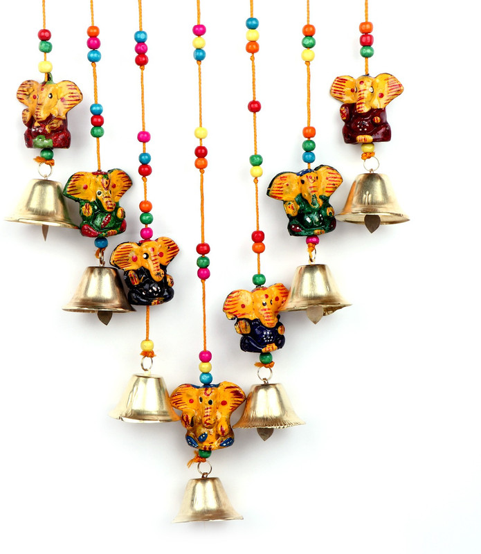 mystigo Decor India Traditional Indian Style Ganesha Charms Wind Chime/Wall Hanging/Luck - Positive Vibes Attraction Wall Decor Hanging, Souvenir, Gift - RSNWH37 Wood, Plastic, Brass Windchime(10 inch, Multicolor)
