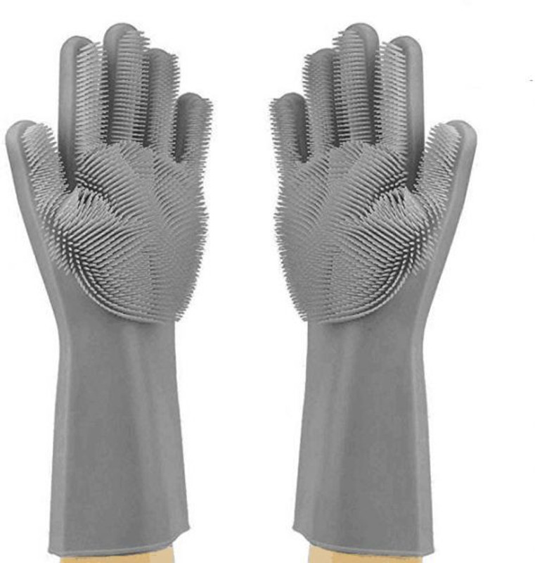 eastern club Eastern Club Reusable Rubber Silicon Household Safety Wash Scrubber Heat Wet and Dry Disposable Glove(Free Size)