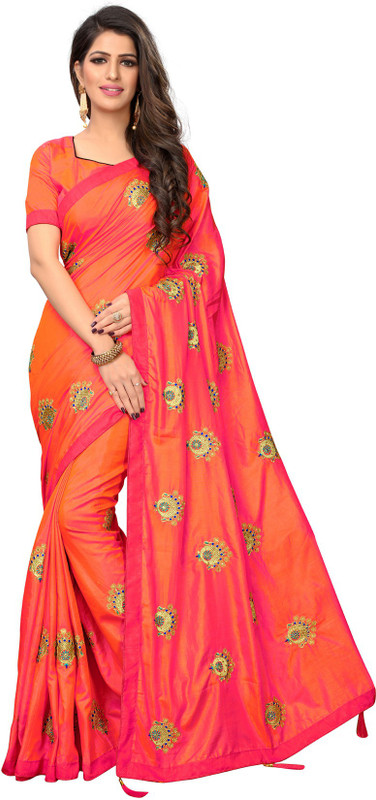 greenvilla designs Embroidered, Solid, Self Design Daily Wear Poly Silk Saree(Pink)