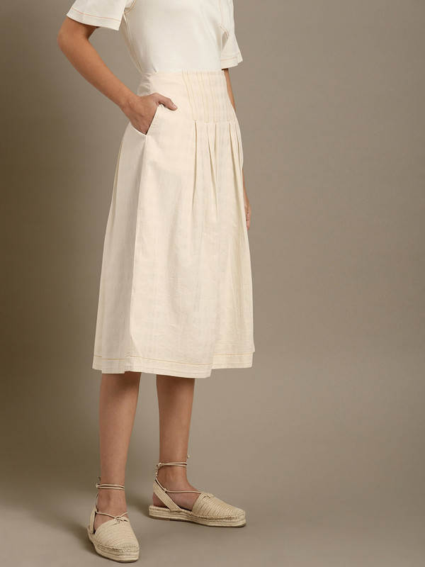 ether Checkered Women A-line White Skirt
