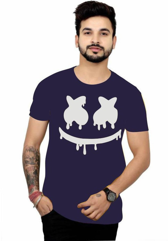 laa Printed Men Round Neck Dark Blue T-Shirt