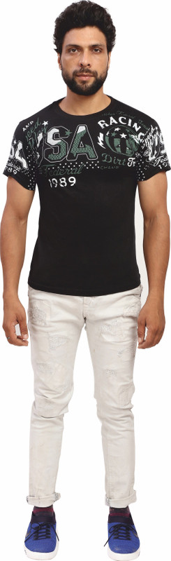 b2classic Printed Men Round Neck Black T-Shirt