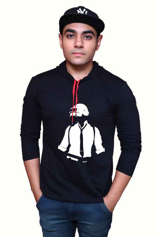 rhythem Printed Men Hooded Neck Dark Blue T-Shirt