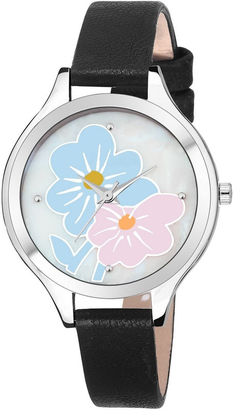 us chopda Marbel Flover Designer White Dial Black Leather Belt Bracelet Analog Women Watch NW-966 watch Analog Watch  - For Women