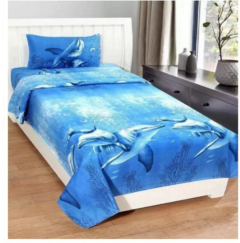 decor home readiness 144 TC Polycotton Single 3D Printed Bedsheet(Pack of 1, Blue)