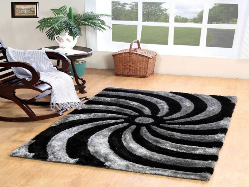 ica Black, Grey Polyester Area Rug(92 cm  X 152.4 cm)