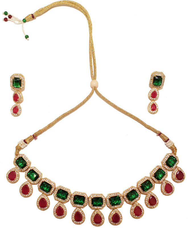 bhanu gems Brass Jewel Set(Maroon, White)