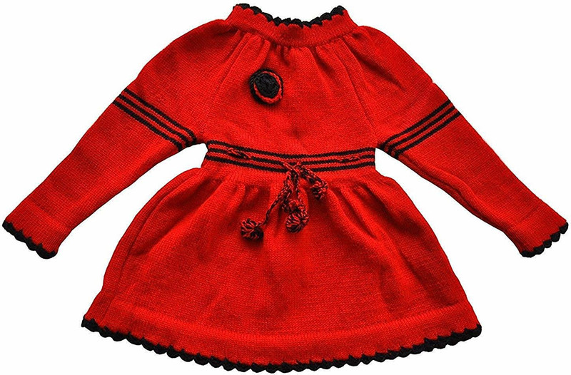 aruna kullu handloom Girls Mini/Short Casual Dress(Red, Full Sleeve)