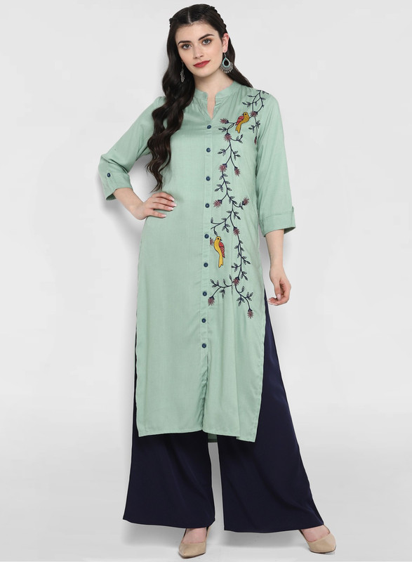 Buy Divastri Casual Embroidered Women Kurti Green Online at desertcartEGYPT