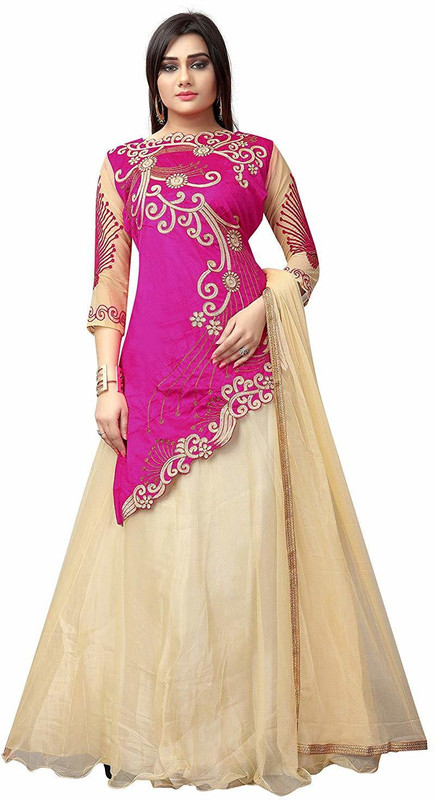 sat creation Embroidered Semi Stitched Lehenga Choli(Pink)