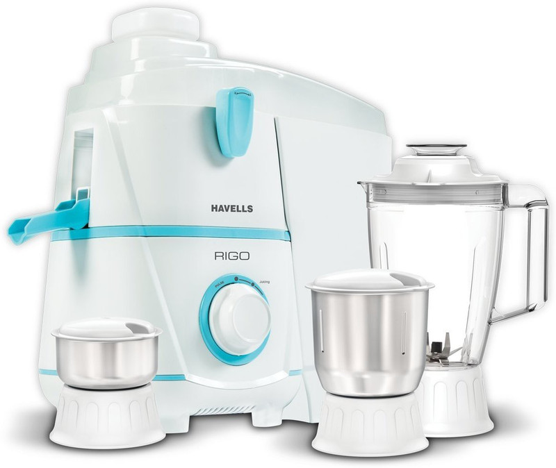 Havells rigo 3 jar GHFJMBAB050 500 Juicer Mixer Grinder(white & blue, 3 Jars)