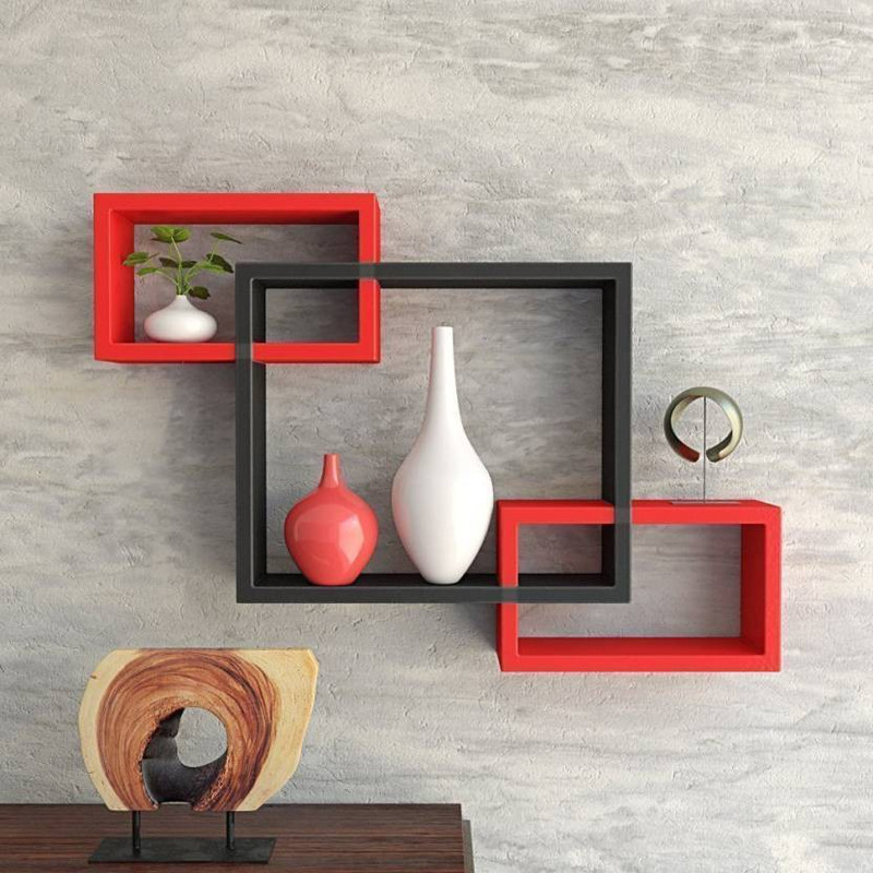brand era Wooden, MDF (Medium Density Fiber) Wall Shelf(Number of Shelves - 3, Red, Black)