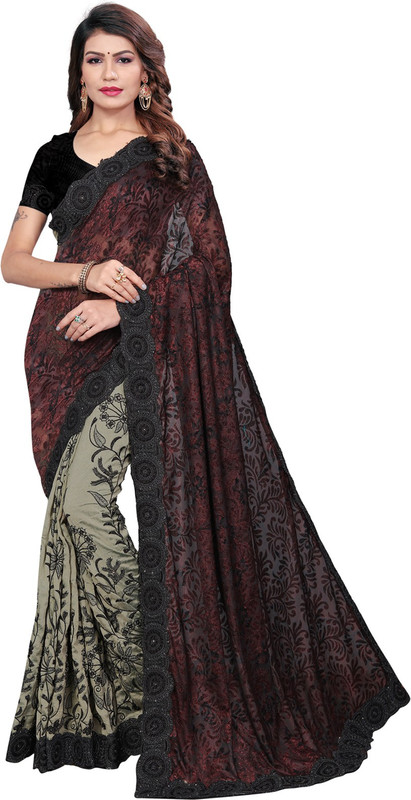 g fashion studio Self Design, Embroidered, Solid Daily Wear Brasso, Poly Silk Saree(Multicolor)