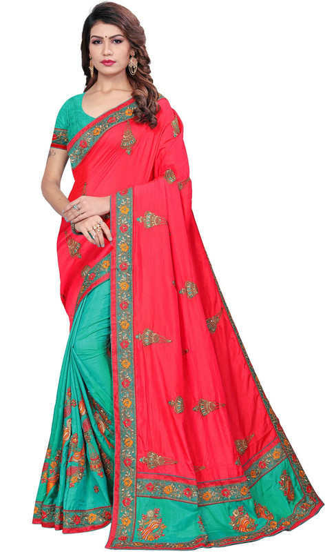 g fashion studio Self Design, Embroidered, Solid Daily Wear Poly Silk Saree(Pink)