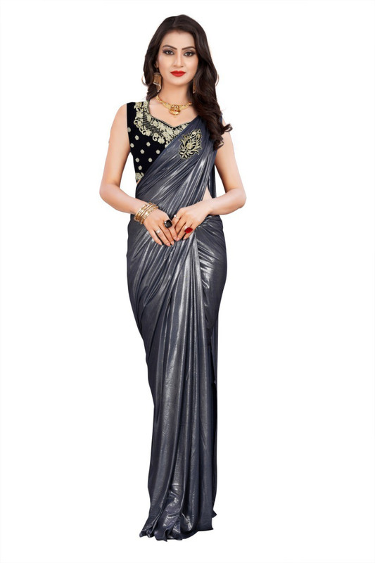 jinnar Solid Bollywood Cotton Blend Saree(Silver)