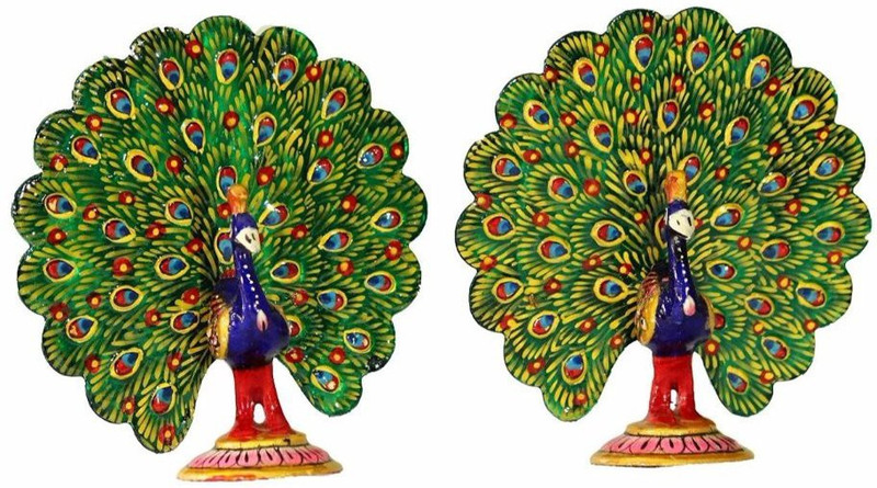 vaishnavi art collection Metal Meenakari Dancing Peacock Set. Decorative Showpiece  -  8 cm(Metal Alloy)