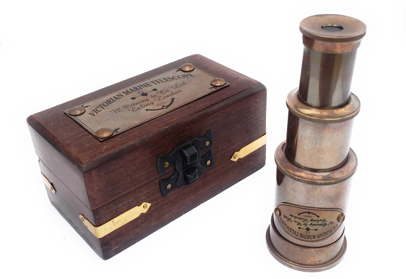 Shoptreed Vintage Nautical Victorian Marine Brass Telescope with Wood Box Refracting Telescope(Manual Tracking)