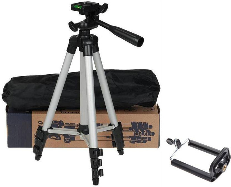 Zeom ™  Tripod 3110 Stand Mobile Phone Video Camera Tripod Mini Portable Adjustable Lightweight Aluminum Tripod with Mobile Phone holder Tripod  (Silver, Black, Supports Up to 1500 g) Tripod(Silver, Black, Supports Up to 1500 g)