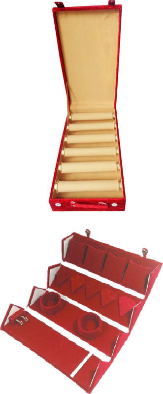 ultimatefashionista combo of 6 roll rod bangle box wooden bangle storage box plastic bridal plastic storage makeup box red mixture box cosmetic pouch travel kit brocade jewellery kit vanity case jewellery bangle box vanity Box Vanity Box(Maroon, Red)