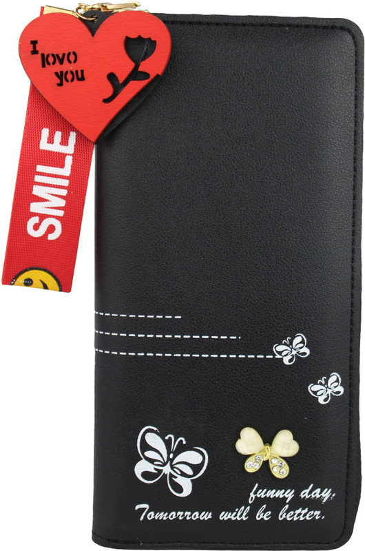 feather cruz Women Black Artificial Leather Wallet(11 Card Slots)