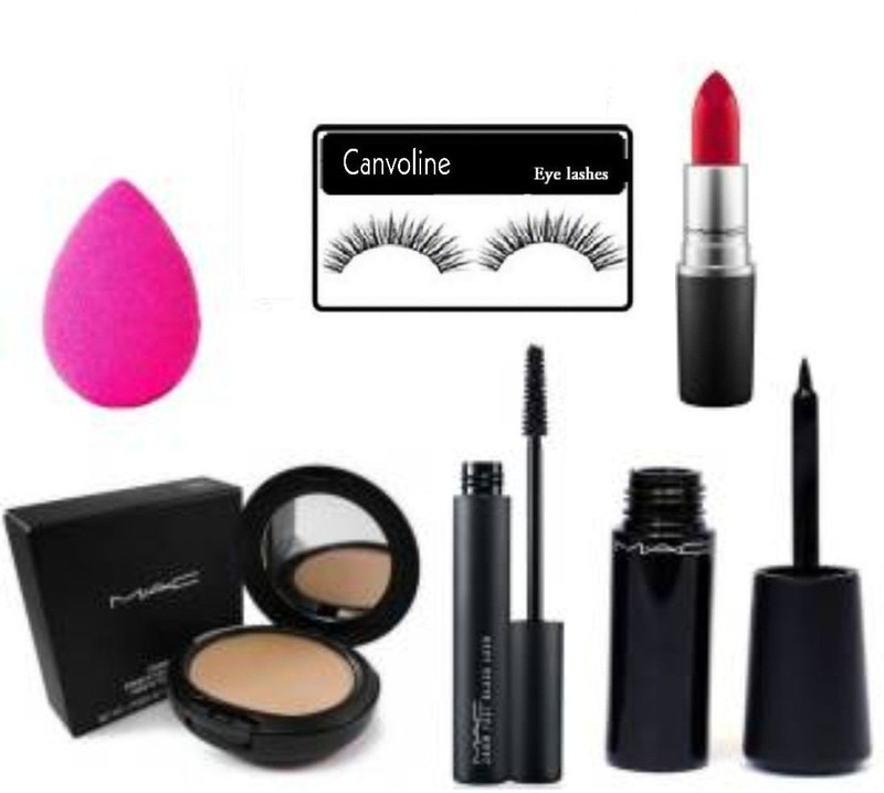 canvoline combo kit good watherproof liner mascara matte lipstick ,compact,puff set of 7(6 Items in the set)