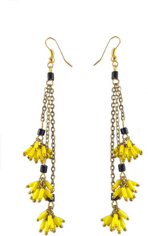 abhisu antique jewellery hand made earrings antique style with chain and yellow colour Beads Copper, Brass Tassel Earring