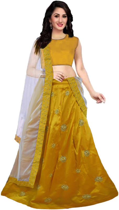 shelvinzas Embroidered Semi Stitched Lehenga, Choli and Dupatta Set(Yellow)