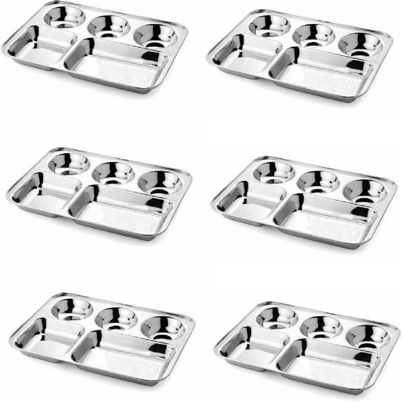 pranidh Rectangular Bhojan / Lunch / Dinner Plate Set Sectioned Plate(6 Units)