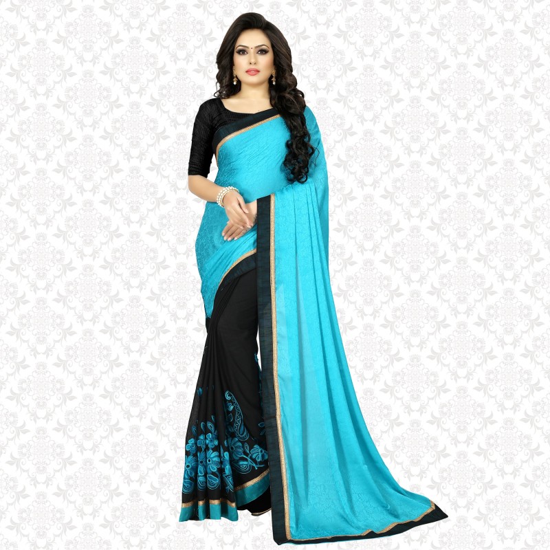 Divastri Embroidered Bollywood Net, Jacquard Saree(Light Blue, Black)