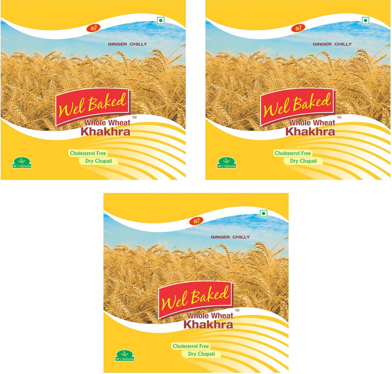 wel baked GINGER CHILLY (Adu Marcha) Khakhra (Pack of 3)(Pack of 3, 3 x 200, 600 g)