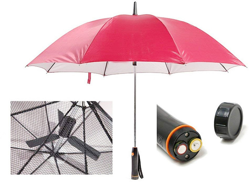 benifit point Long Handle Umbrella with Electric Fan Summer Cooling Dow Umbrella(Red)
