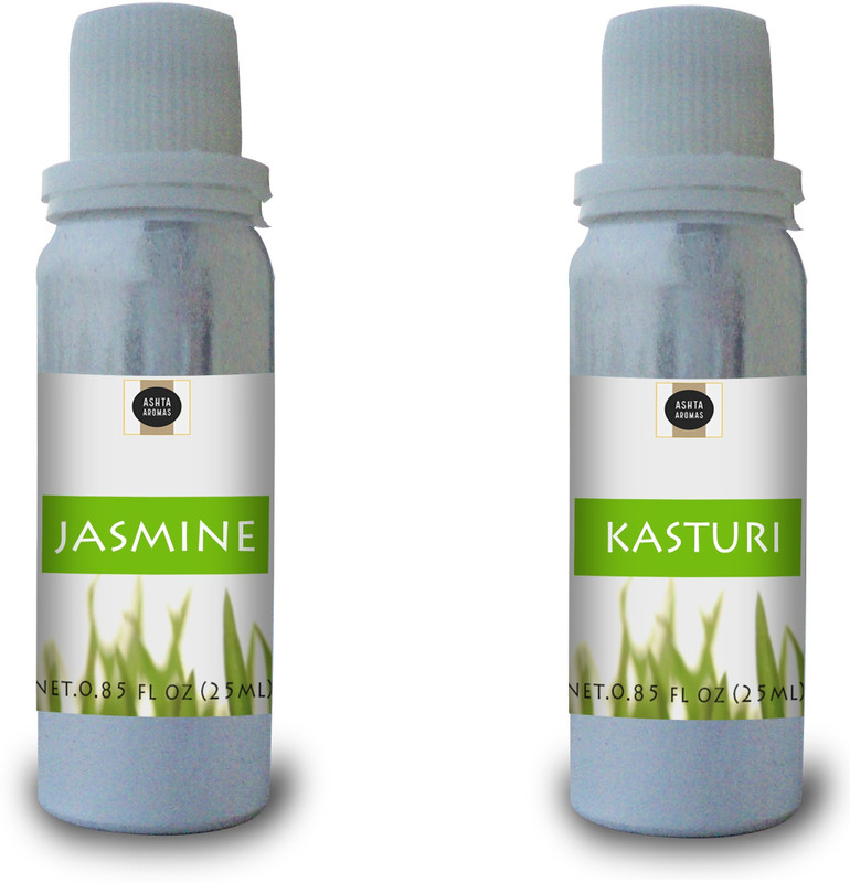 ASHTAAROMAS Jasmine and Kasturi Set of 2 Combo Attar, Long Lasting (25 ML Each) Herbal Attar(Motia/Jasmin)