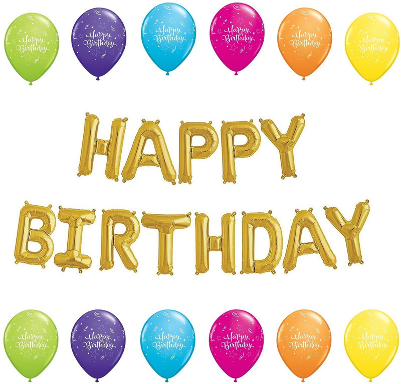 easypartystore Solid Gold Color Happy Birthday Foil Balloons & 20 Happy Birthday Printed Balloon(Gold, Pack of 33)