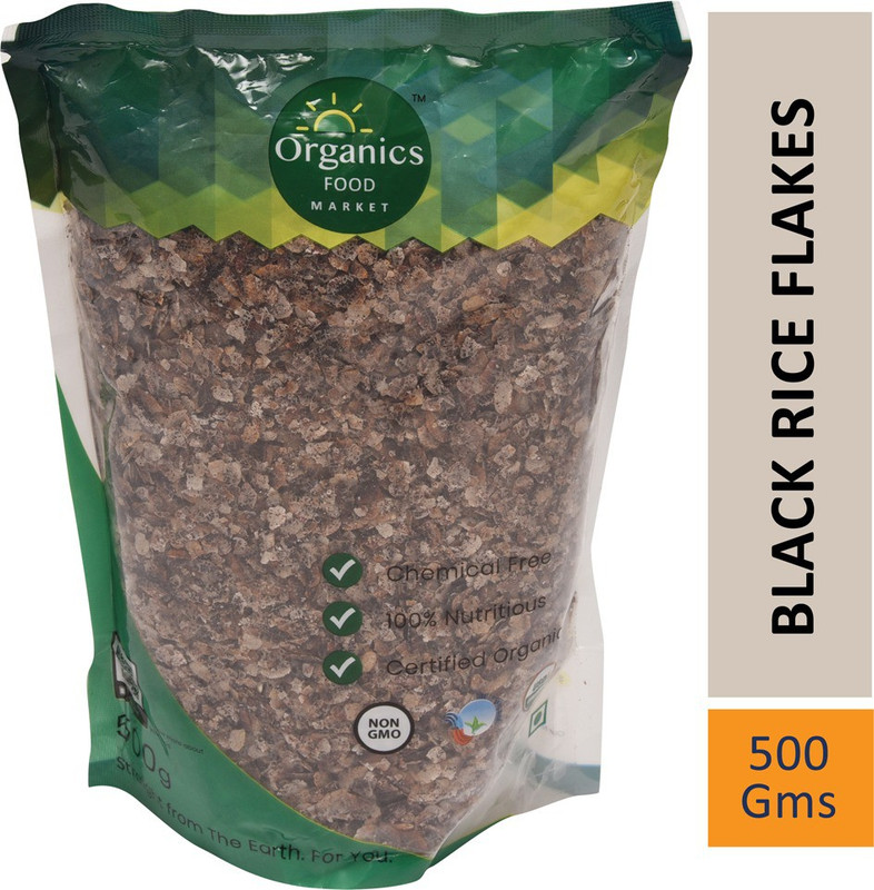 organics food market Black Rice Flakes - Poha(1 kg, Pouch, Pack of 2)