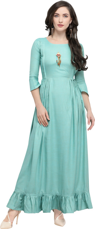kabir fashion Women Maxi Light Green Dress