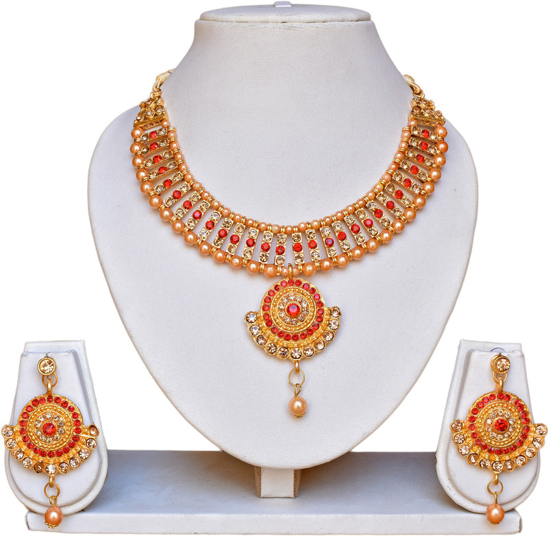 sathiya jewellers Alloy Jewel Set(Gold, Red)