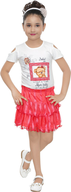 nukids Girls Casual Top and Skirt Set(Multicolor Pack of 1)