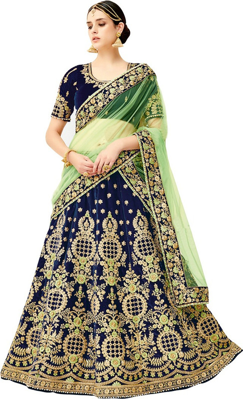 xenilla Embroidered Semi Stitched Lehenga, Choli and Dupatta Set(Blue)