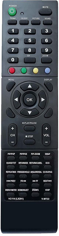 LipiWorld VC114 LX291 V-MT22 Slime LCD LED TV Remote Control Compatible for LCD LED TV VIDEOCON Remote Controller(Black)