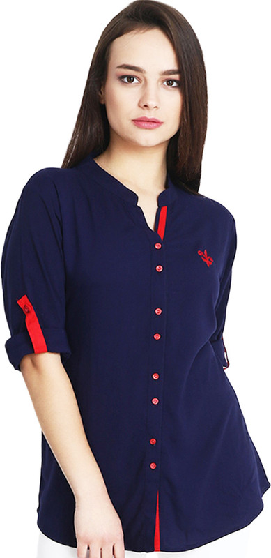 Mitaha Women Solid Casual Dark Blue Shirt Mitaha Women Solid Casual Dark Blue Shirt