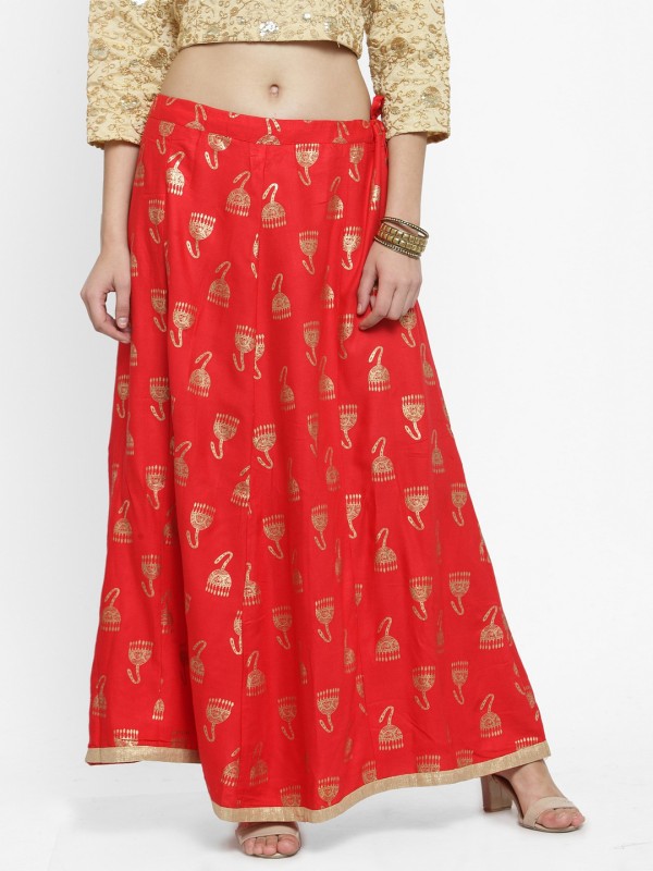 Clora Creation Printed Women Flared Red Skirt