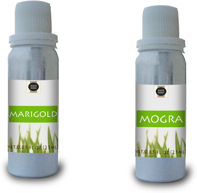 ASHTAAROMAS Marigold and Mogra Set of 2 Combo Attar, Long Lasting (25 ML Each) Floral Attar(Mogra)