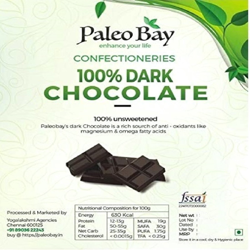 paleobay Dark Chocolate unsweetened(500 Grams) Bars(500 g)